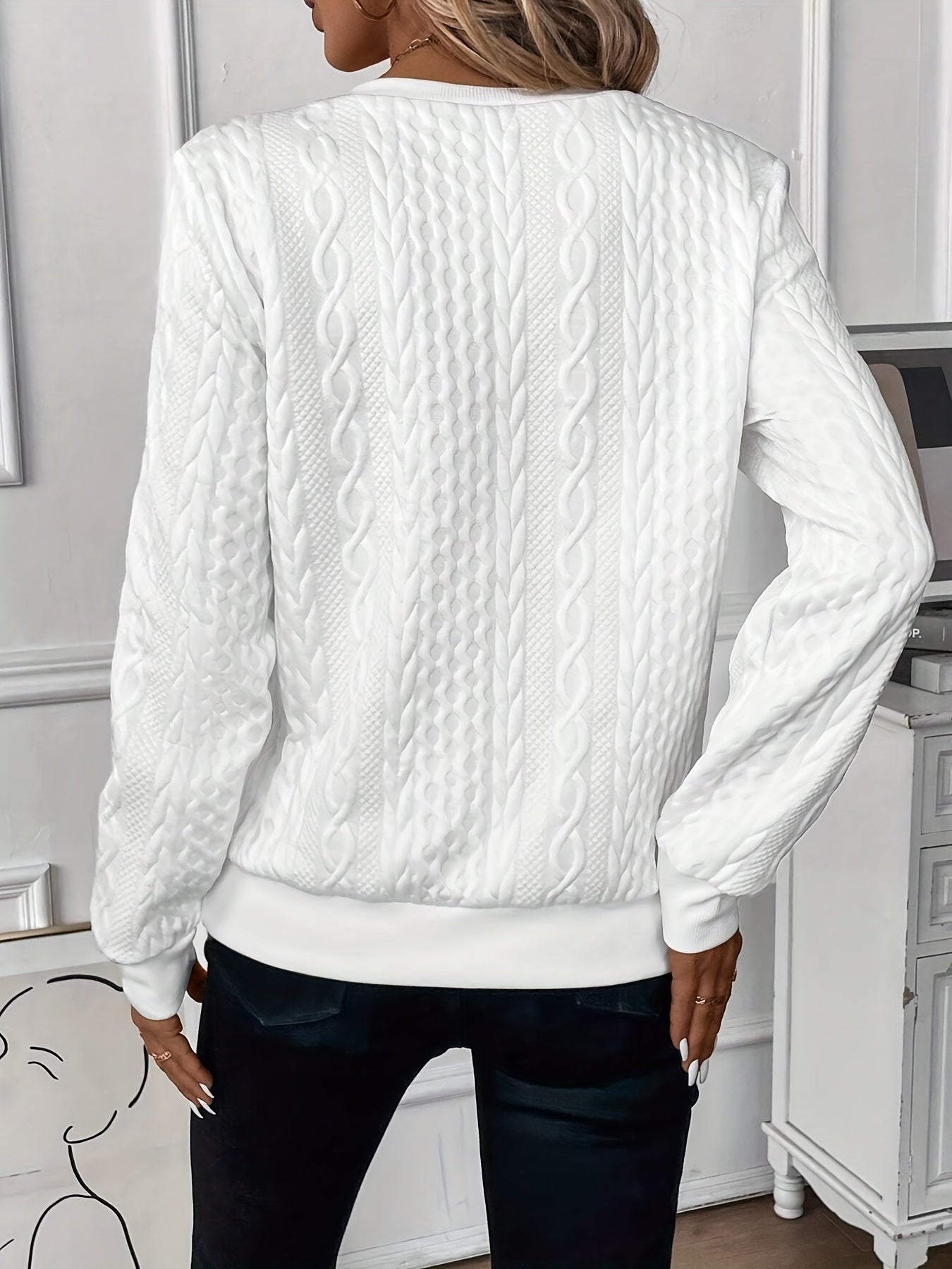 Cable-Knit Split Neck Cozy Pullover Sweater