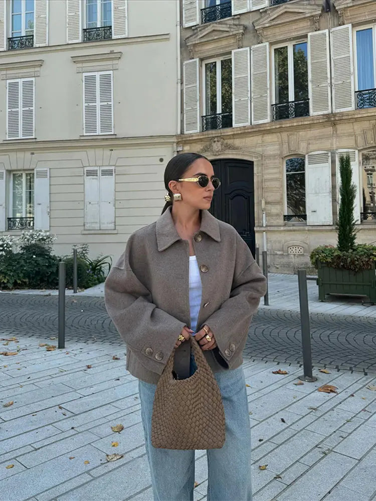 Minimalist Wool Blend Overshirt for Women