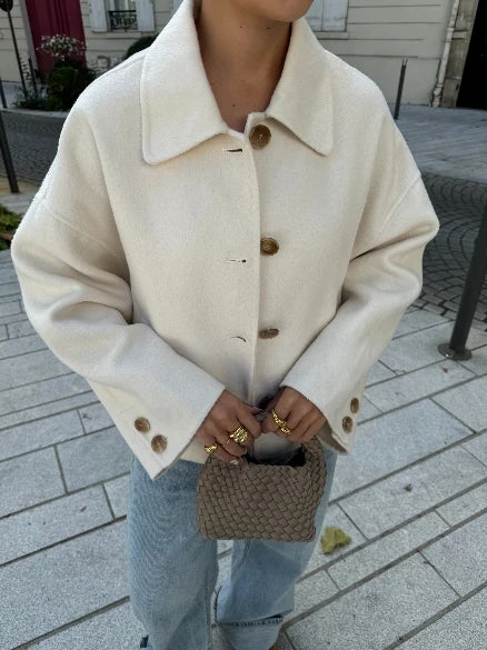 Minimalist Wool Blend Overshirt for Women