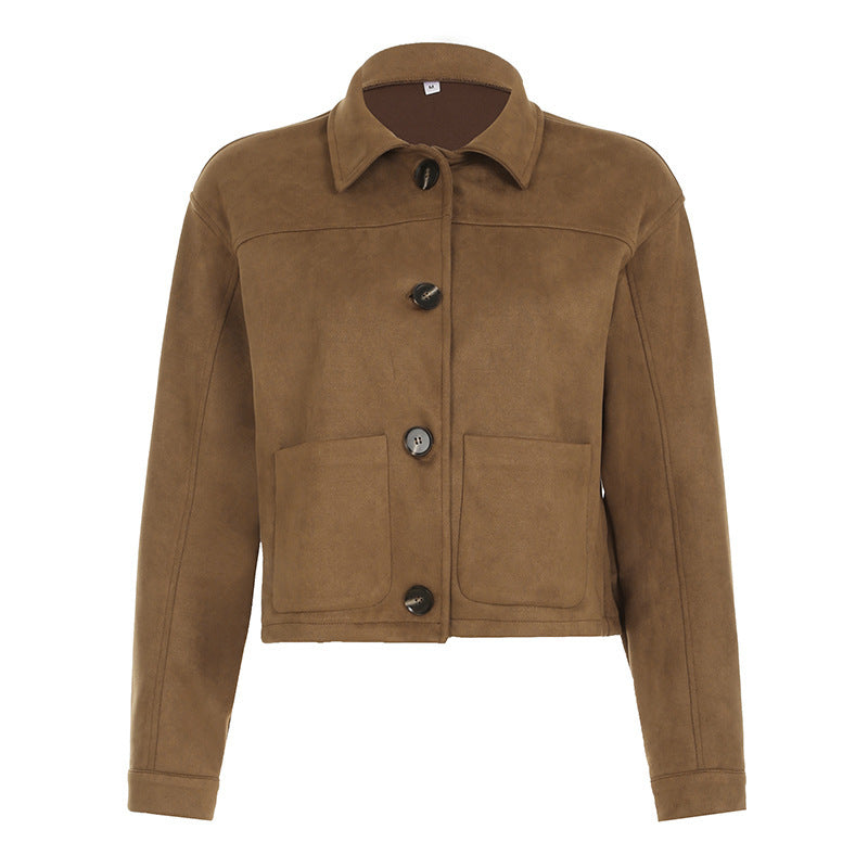 Suede Cropped Button Jacket for Women