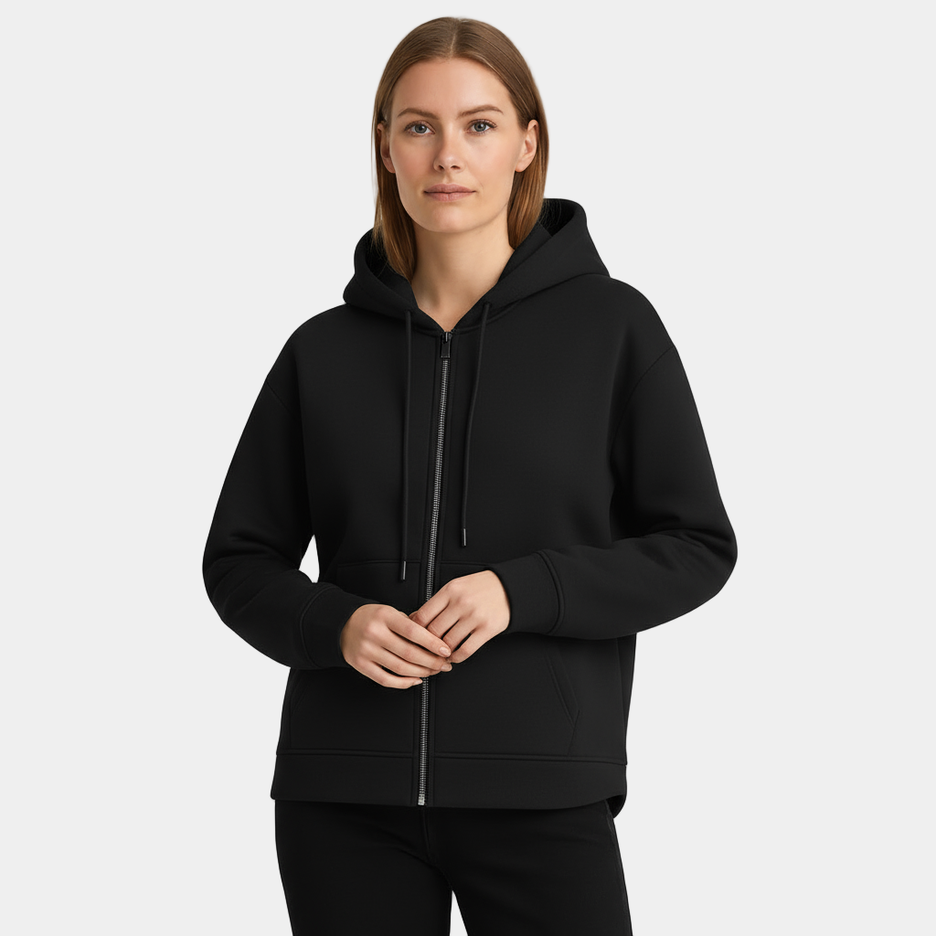 Women’s Minimalist Zip-Up Hooded Jacket with Soft Fleece Lining
