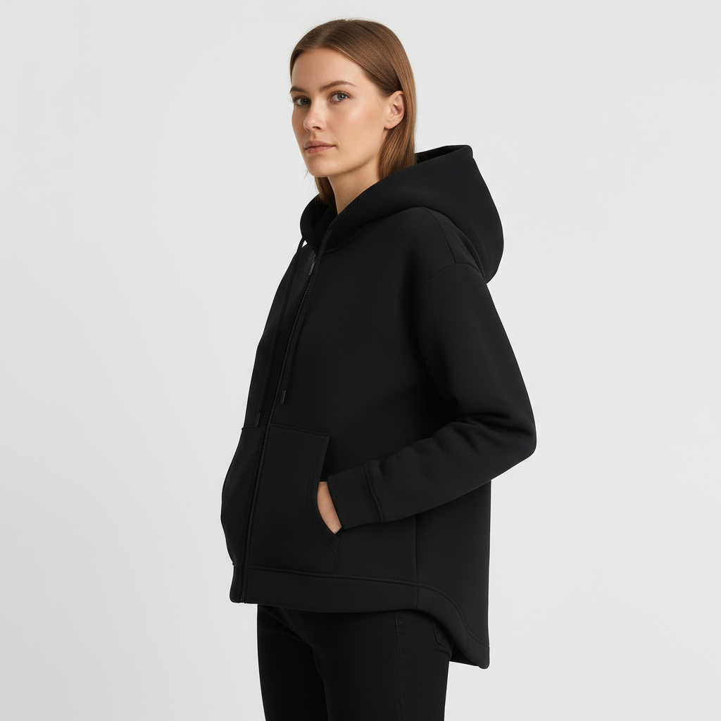 Women’s Minimalist Zip-Up Hooded Jacket with Soft Fleece Lining