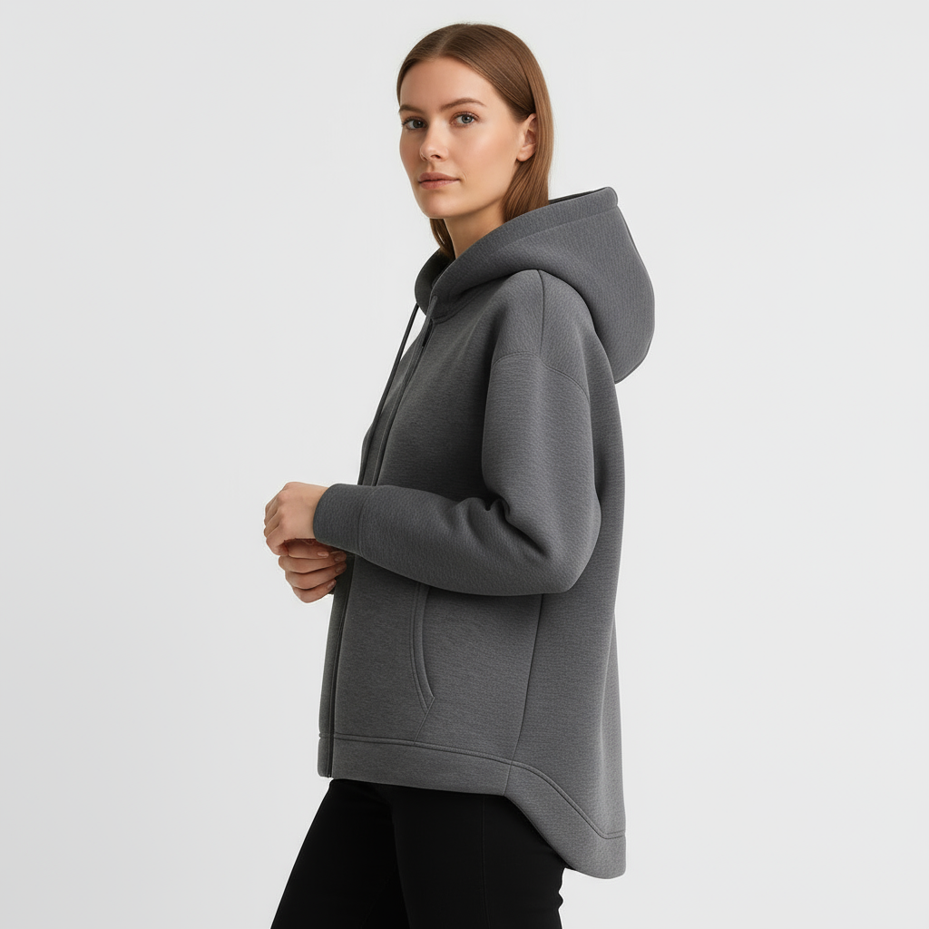Women’s Minimalist Zip-Up Hooded Jacket with Soft Fleece Lining