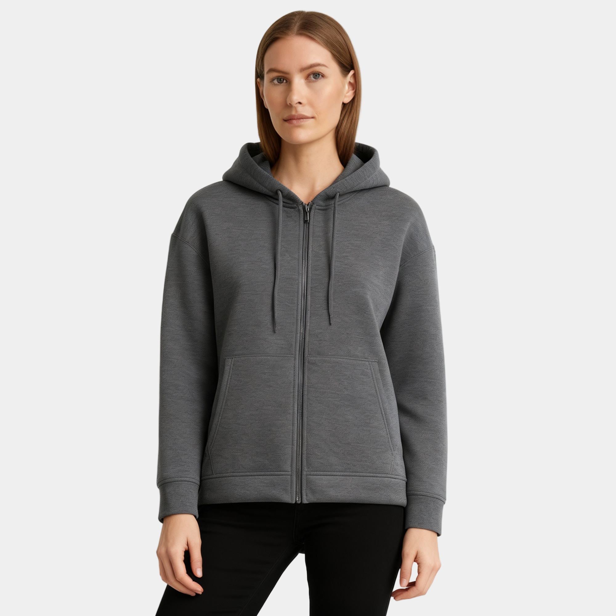 Women’s Minimalist Zip-Up Hooded Jacket with Soft Fleece Lining