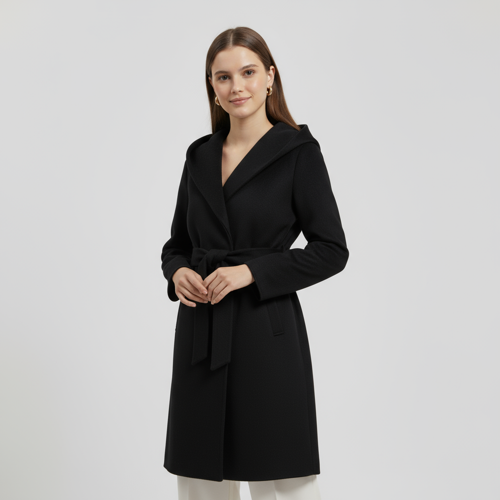 Women’s Hooded Wrap Coat with Belted Waist