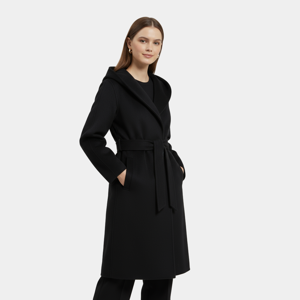 Women’s Hooded Wrap Coat with Belted Waist