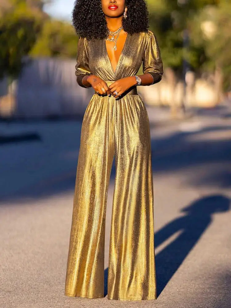 Elegant Satin Wide-Leg Jumpsuit for Women
