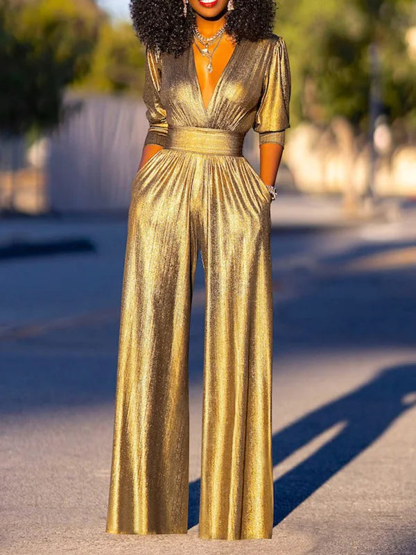 Elegant Satin Wide-Leg Jumpsuit for Women
