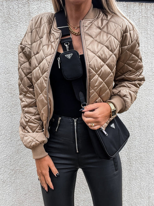 Quilted Bomber Puffer Jacket for Women