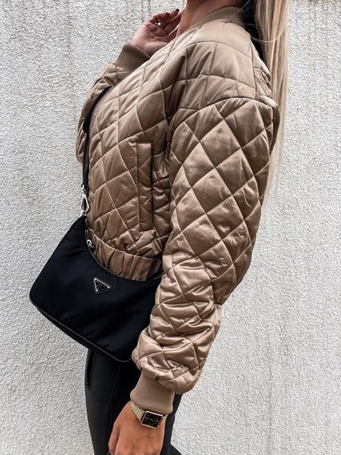 Quilted Bomber Puffer Jacket for Women