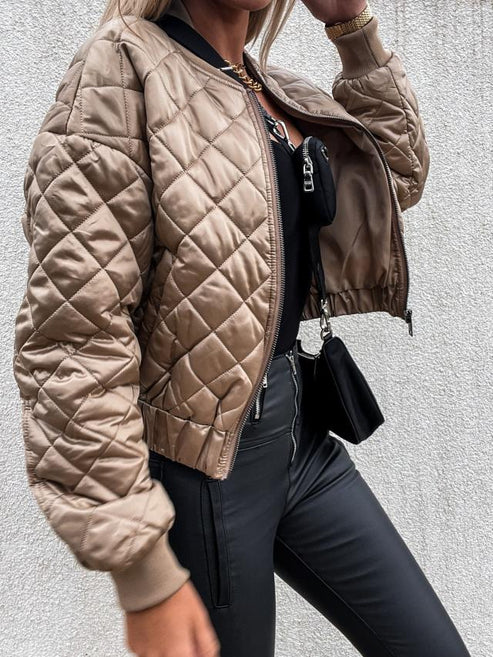 Quilted Bomber Puffer Jacket for Women