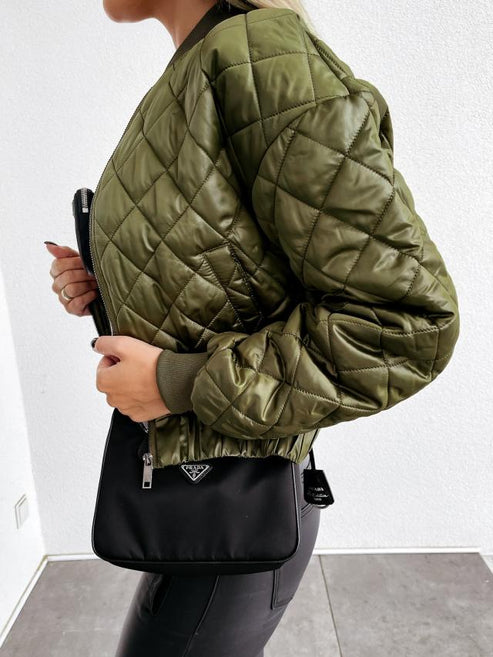 Quilted Bomber Puffer Jacket for Women