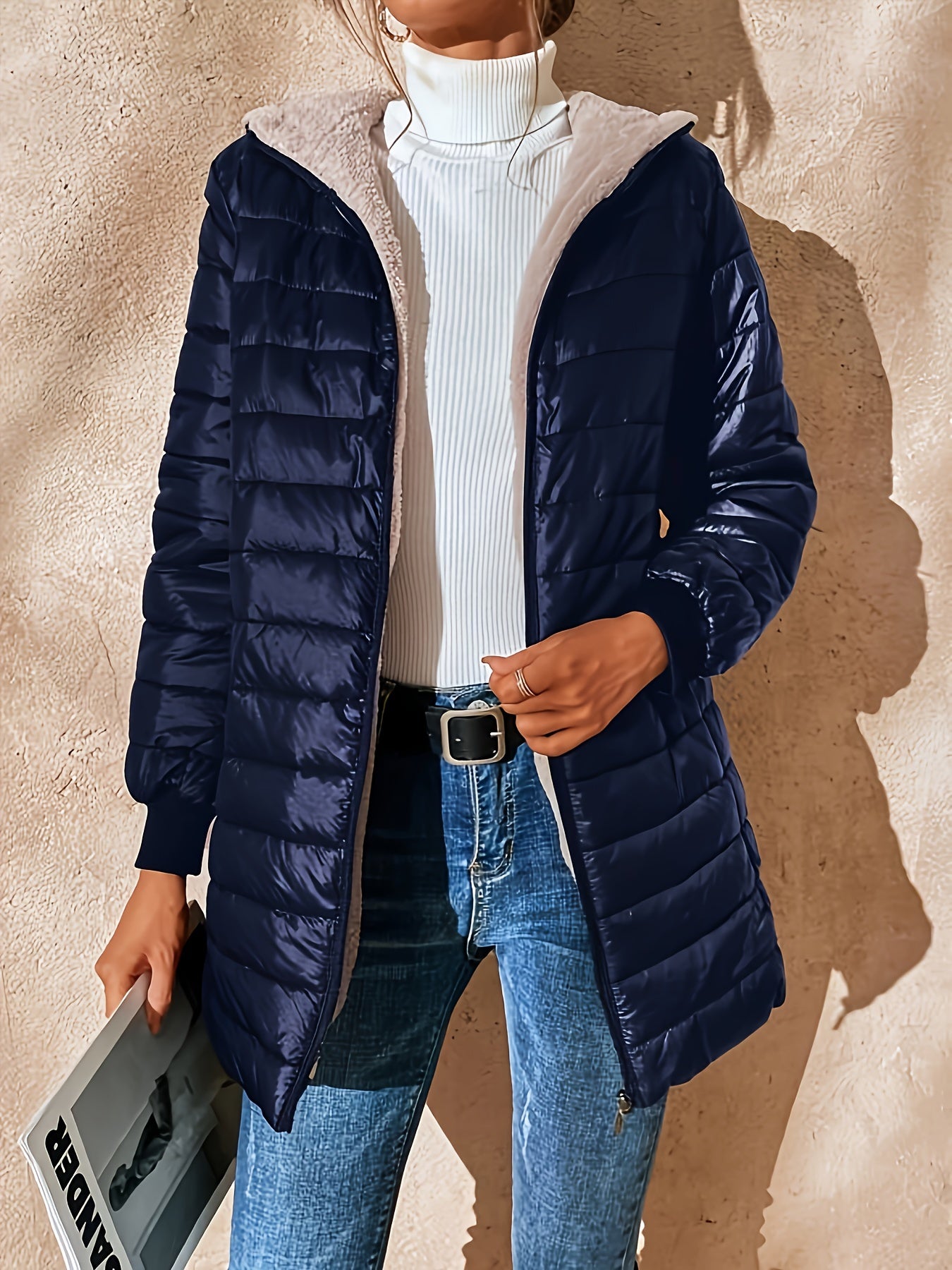 Women’s Long Padded Hooded Jacket – Lightweight Warm Quilted Coat