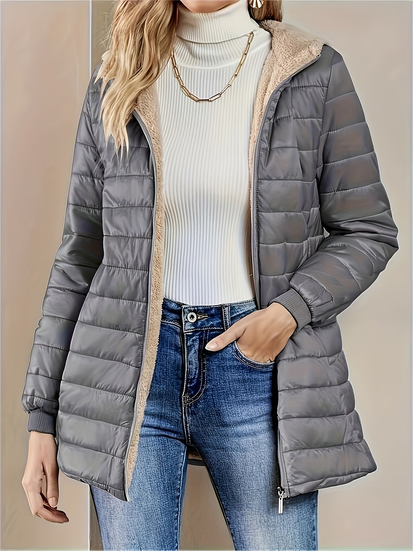Women’s Long Padded Hooded Jacket – Lightweight Warm Quilted Coat