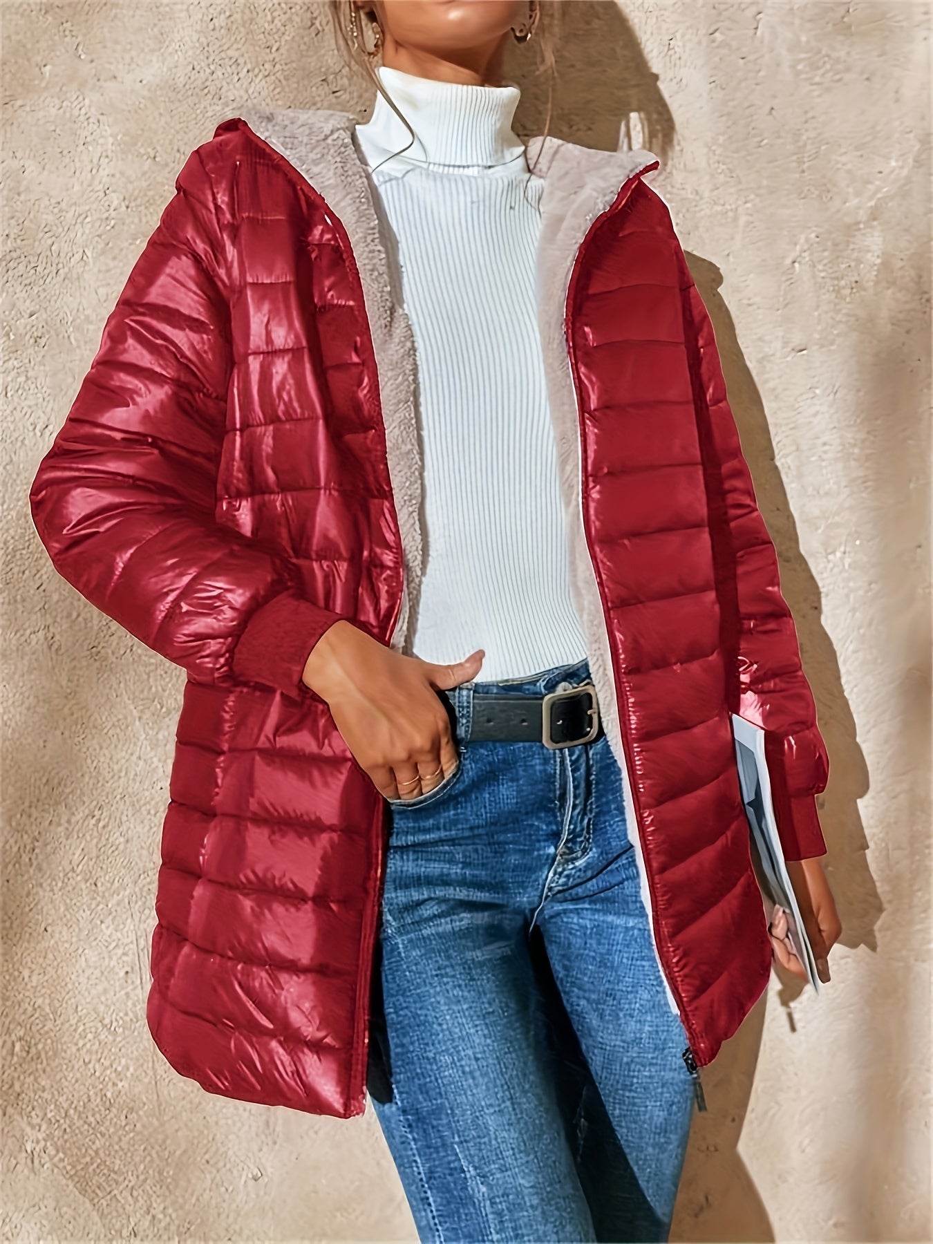 Women’s Long Padded Hooded Jacket – Lightweight Warm Quilted Coat