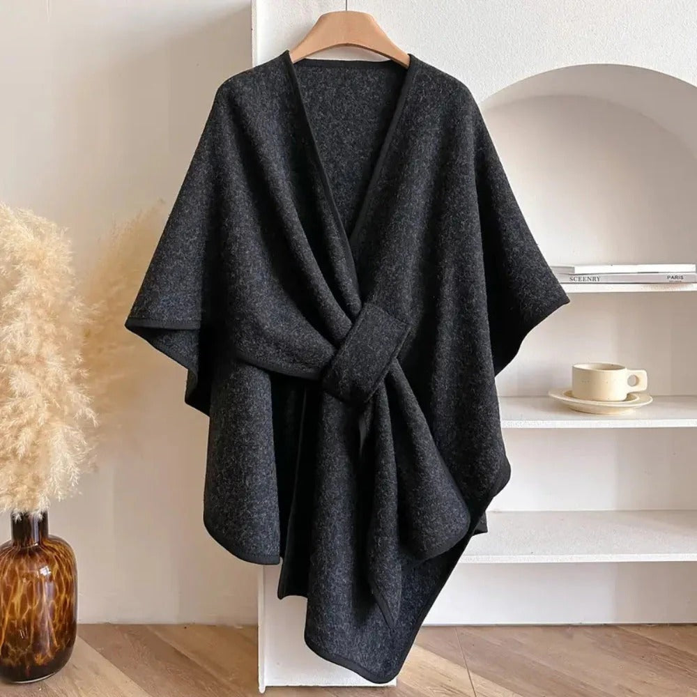Wrap Front Knit Cape for Elegant Everyday Layering