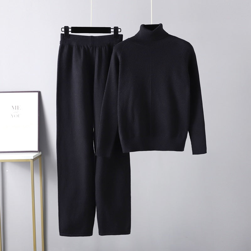 High Neck Knit Lounge Set with Relaxed Pants