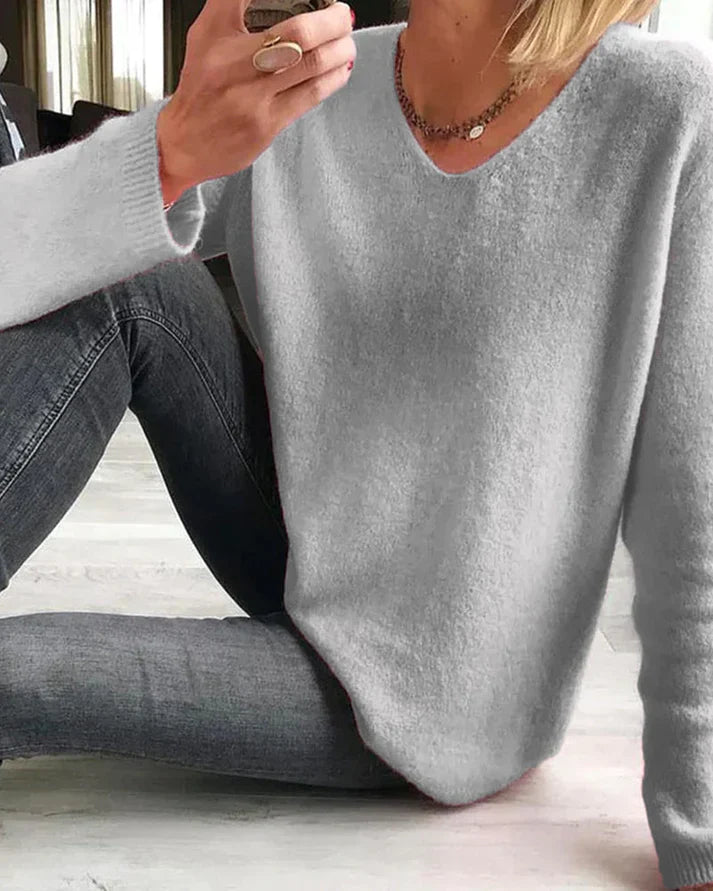 Soft Lightweight V-Neck Casual Knit Sweater for Women