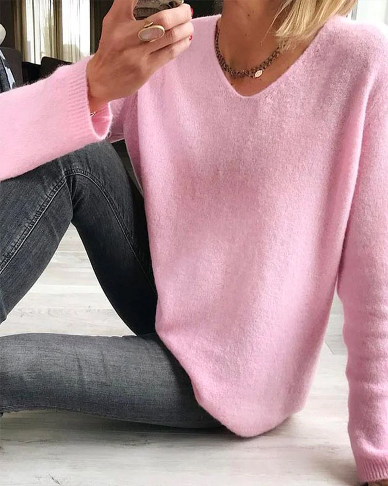 Soft Lightweight V-Neck Casual Knit Sweater for Women