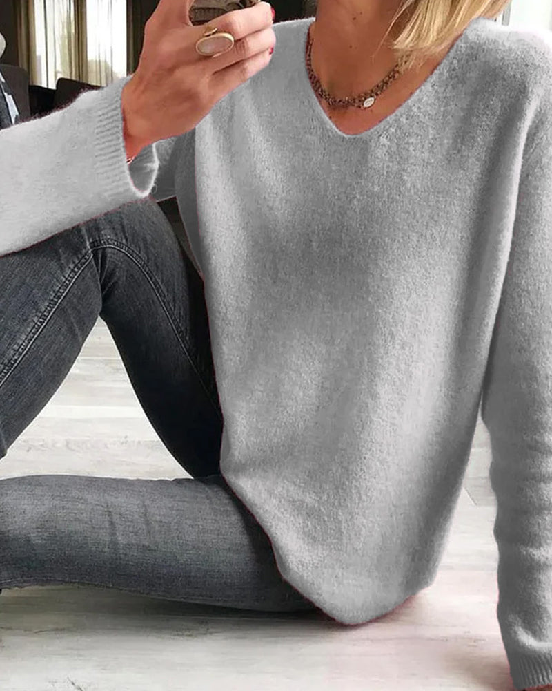 Soft Lightweight V-Neck Casual Knit Sweater for Women