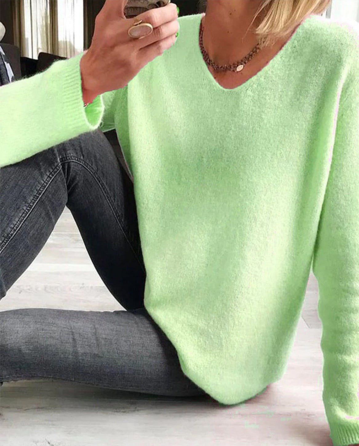 Soft Lightweight V-Neck Casual Knit Sweater for Women