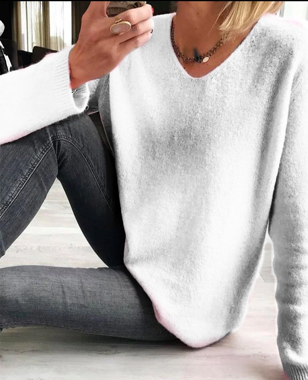 Soft Lightweight V-Neck Casual Knit Sweater for Women