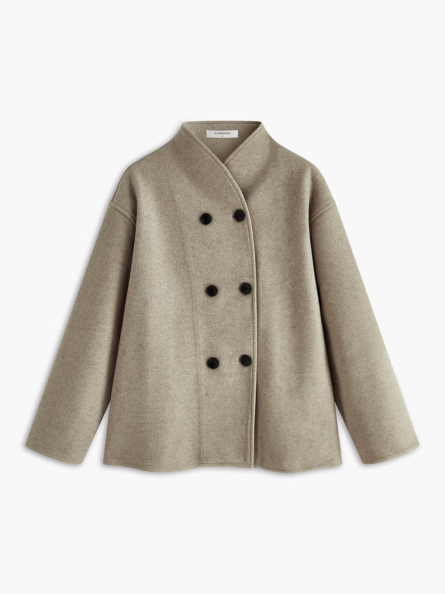 Double-Breasted Wool Blend Short Coat for Women