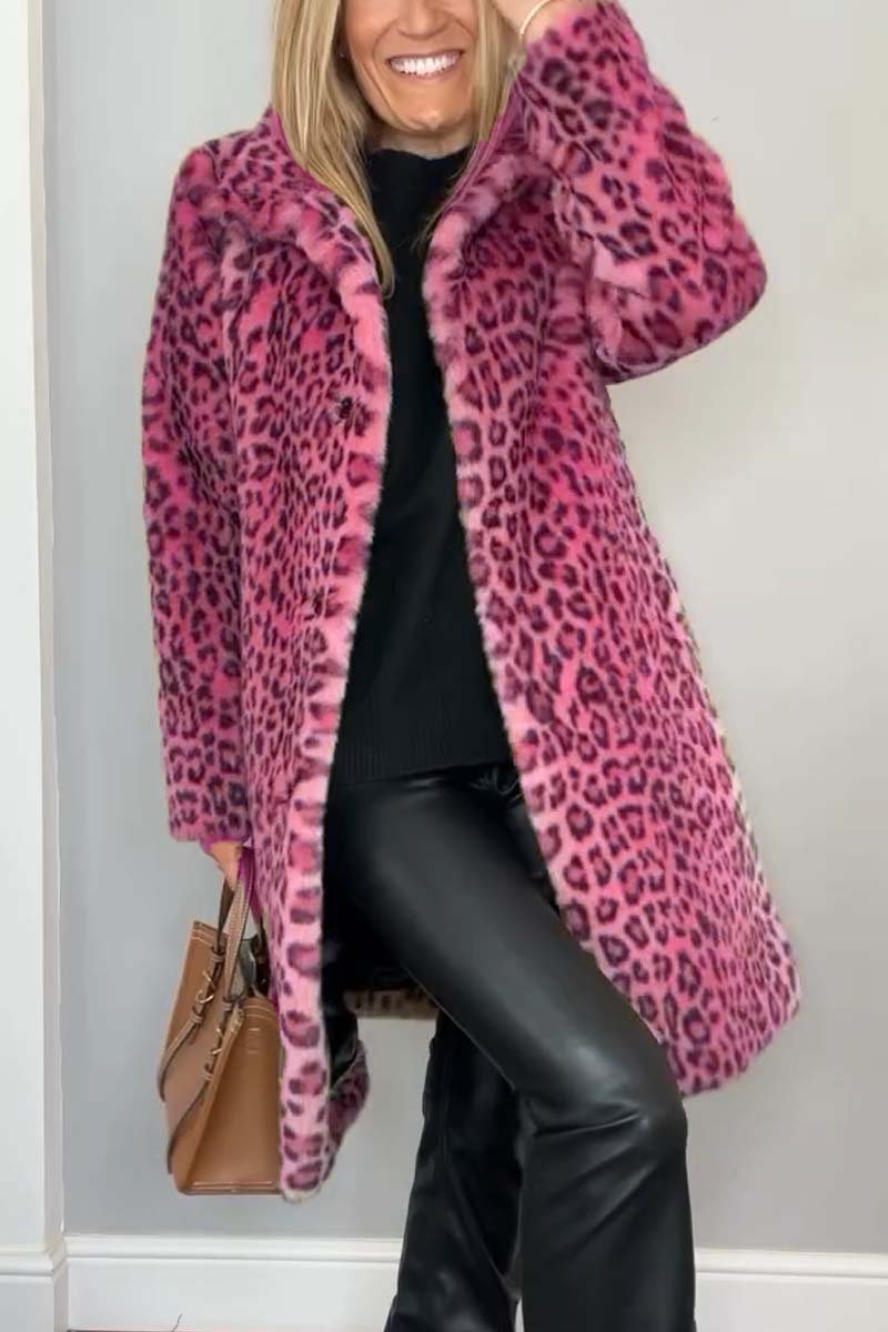 Long Leopard Print Faux Fur Coat