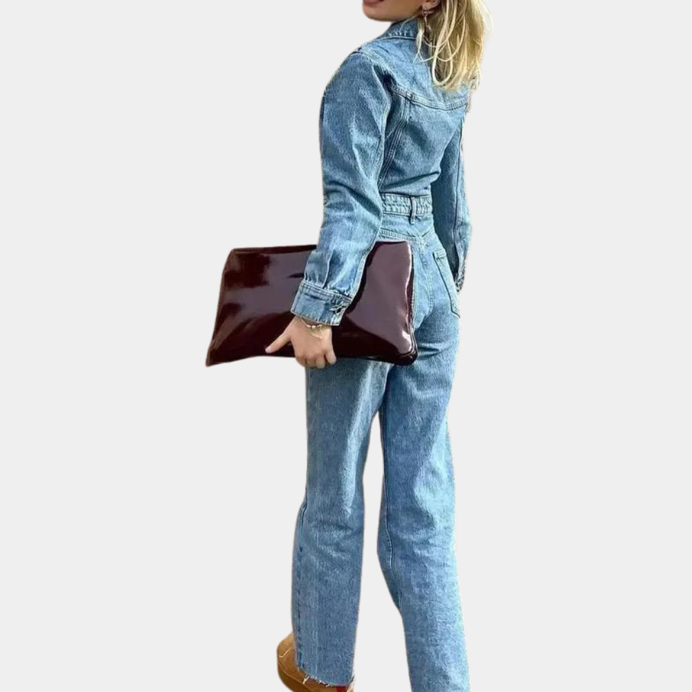 Long Sleeve Denim Jumpsuit with Belt