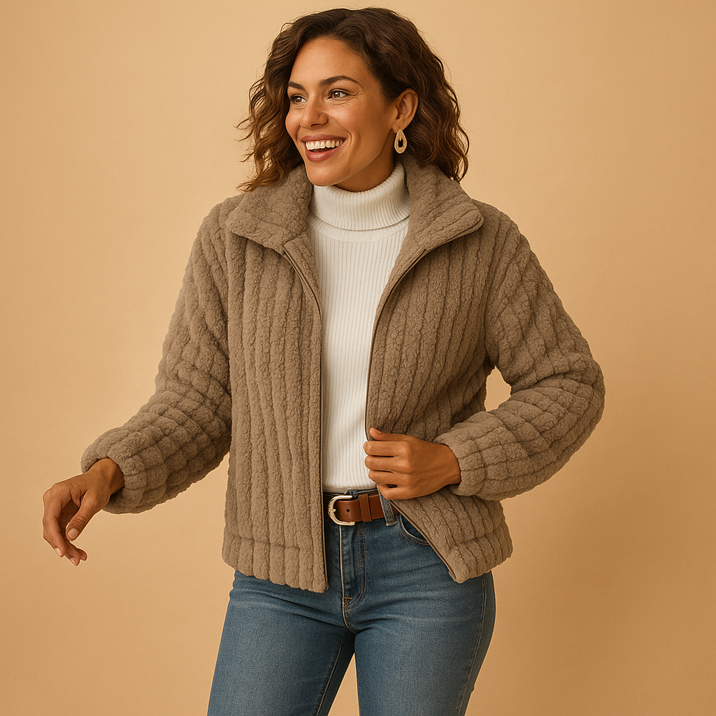 Women’s Cozy Ribbed Zip-Up Sherpa Jacket