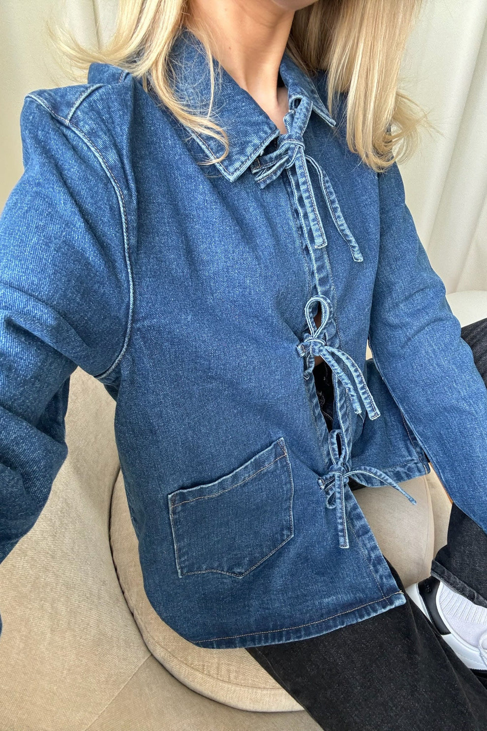 Denim Tie-Waist Overshirt Jacket for Women