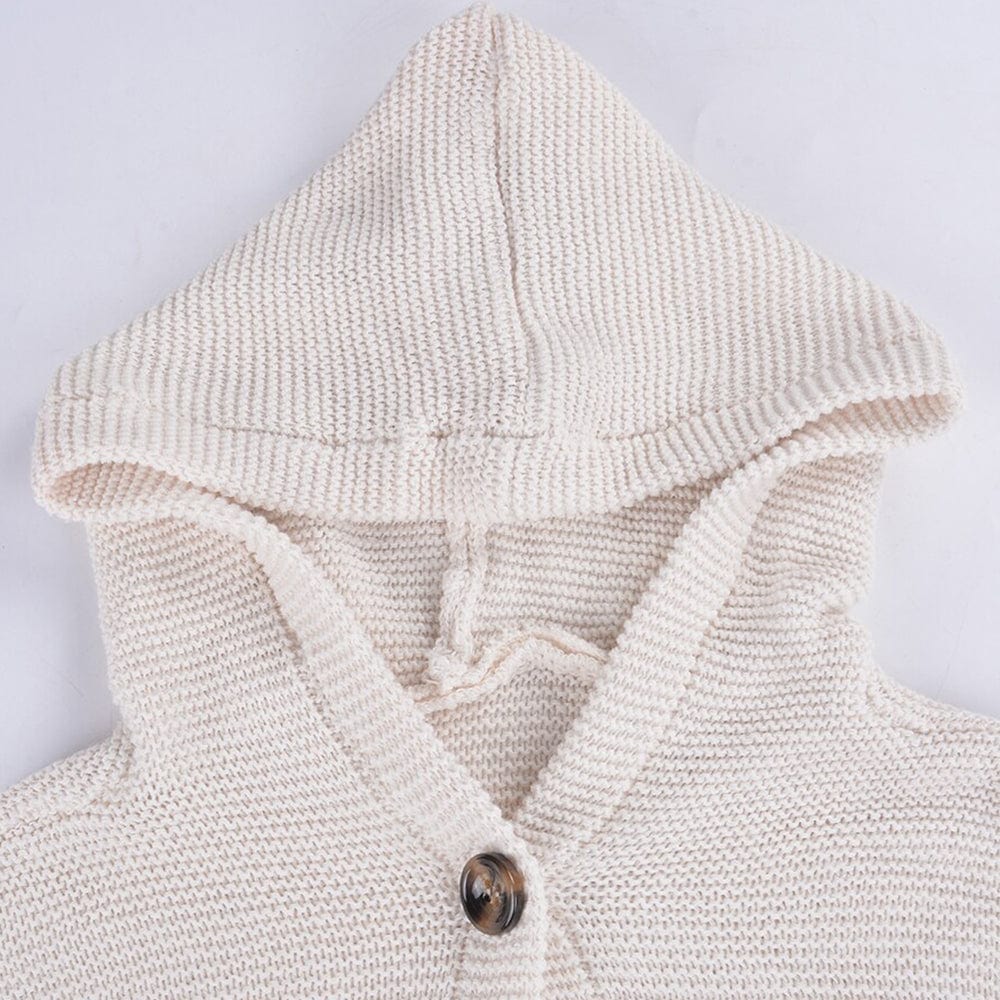 Long Hooded Knit Button Cardigan