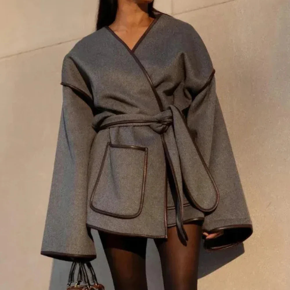 Belted Kimono Wool Coat for Women