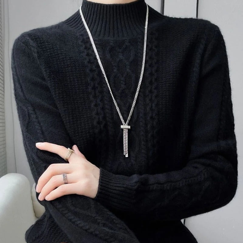 Cable Knit High Neck Sweater for Soft Seasonal Style