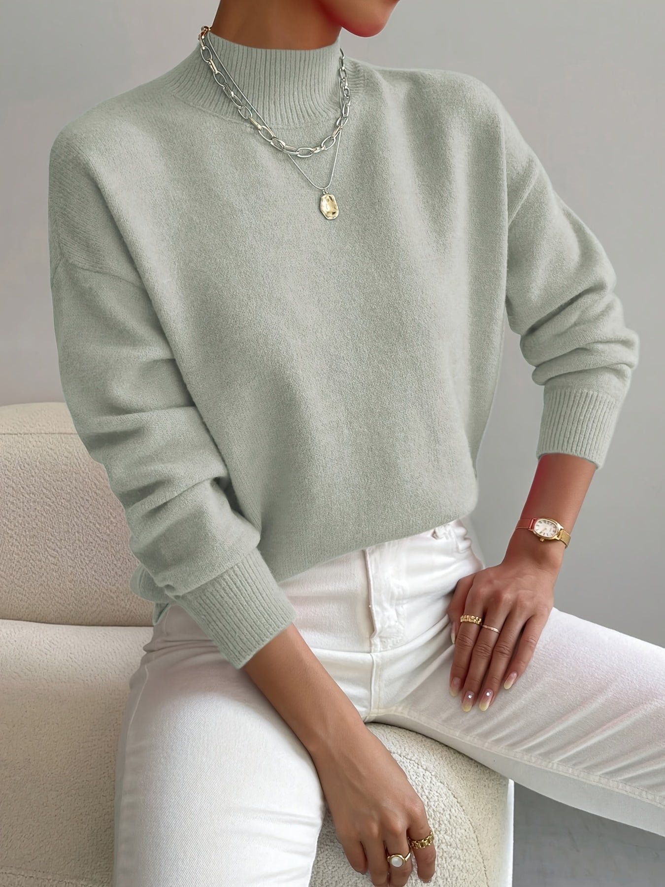 Soft High Neck Knit Sweater for Effortless Everyday Comfort