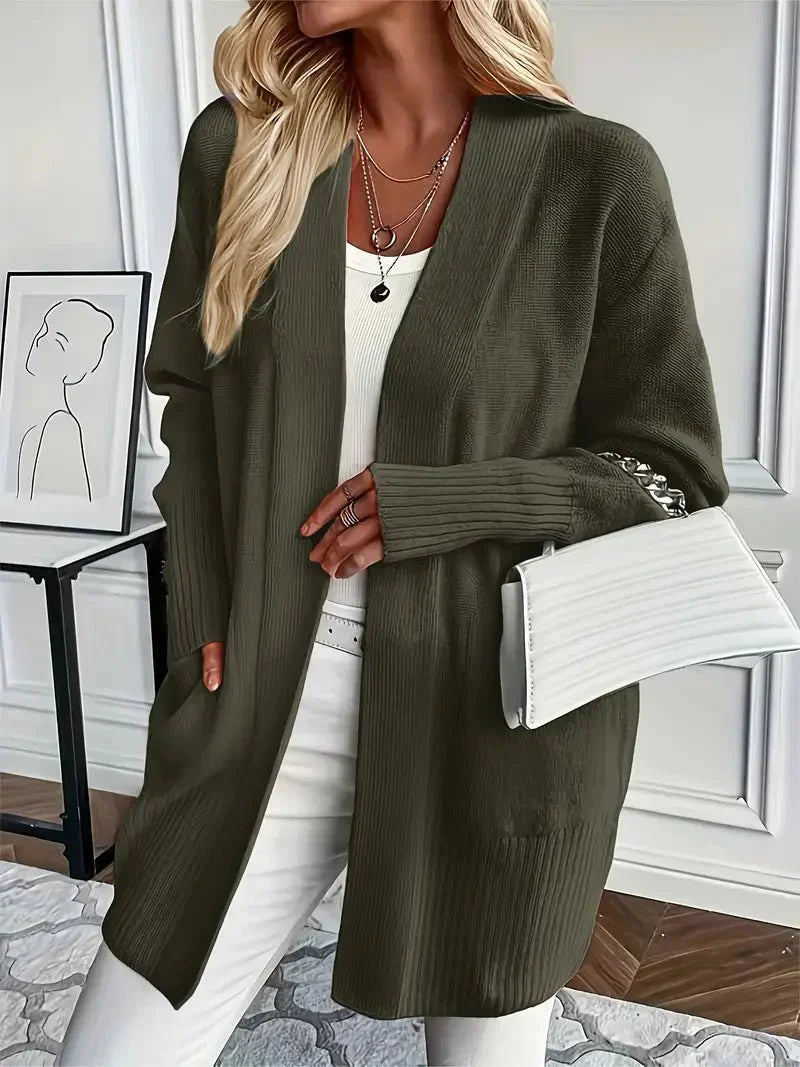 Cozy Long Open-Front Knit Cardigan