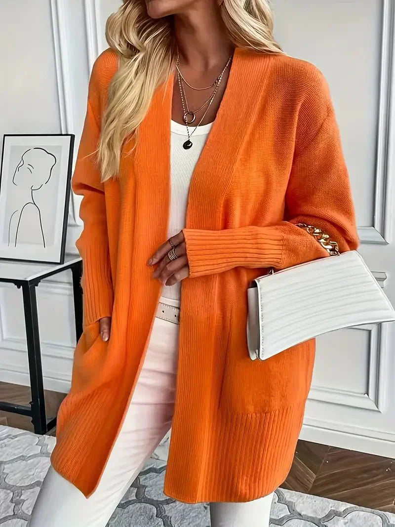 Cozy Long Open-Front Knit Cardigan