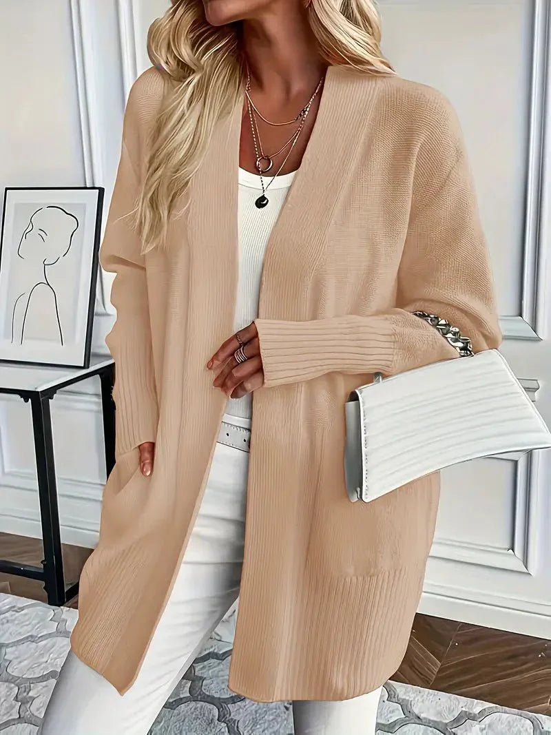 Cozy Long Open-Front Knit Cardigan