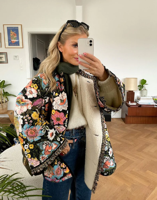 Floral Embroidered Reversible Jacket for Women