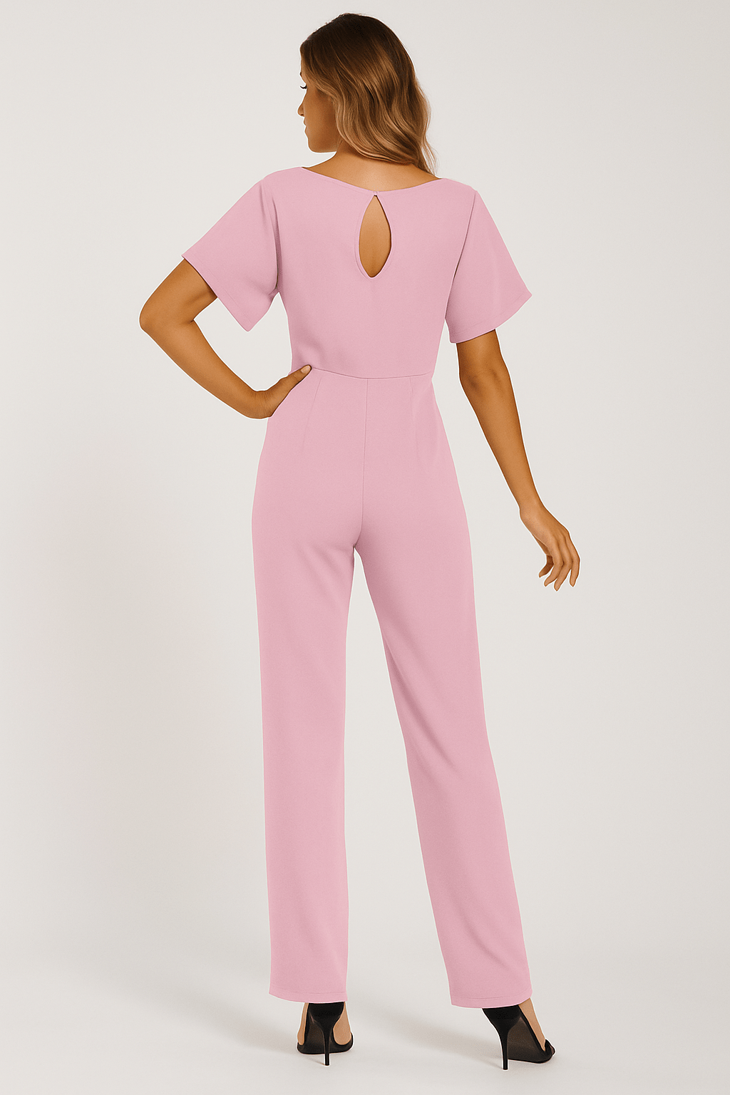 Short Sleeve Belted Wide-Leg Jumpsuit