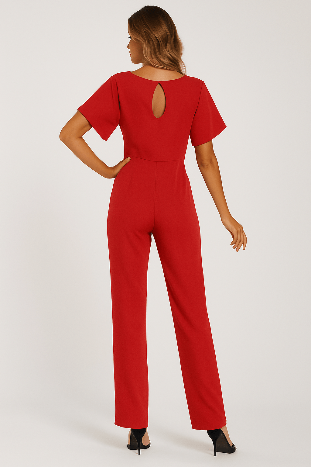 Short Sleeve Belted Wide-Leg Jumpsuit