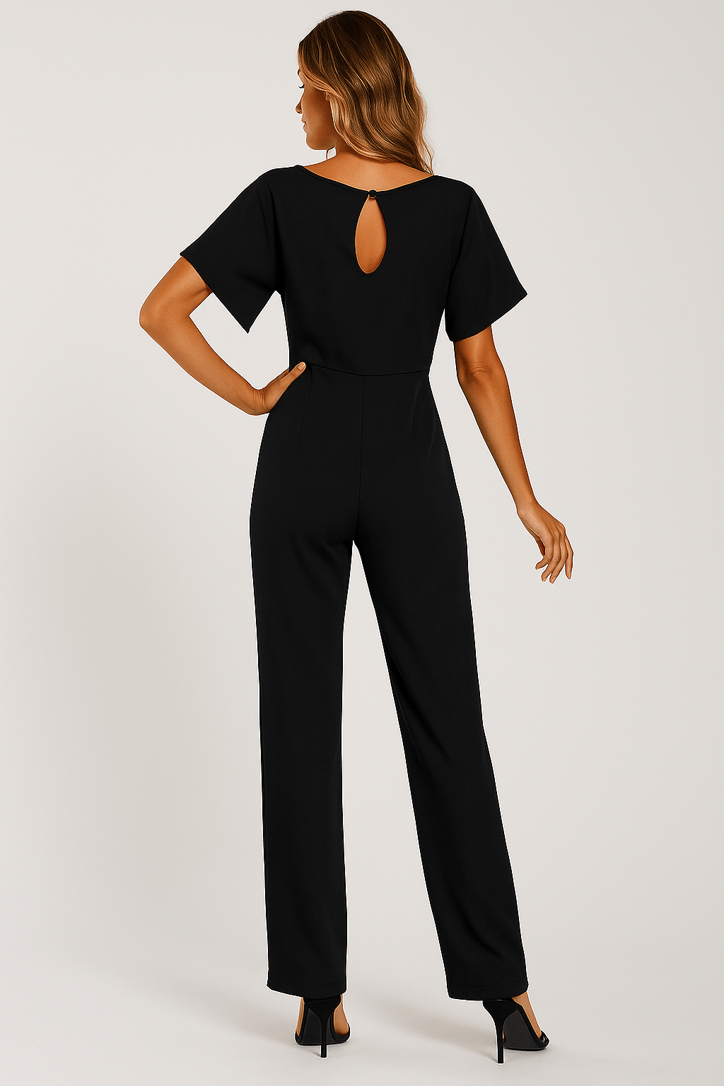 Short Sleeve Belted Wide-Leg Jumpsuit