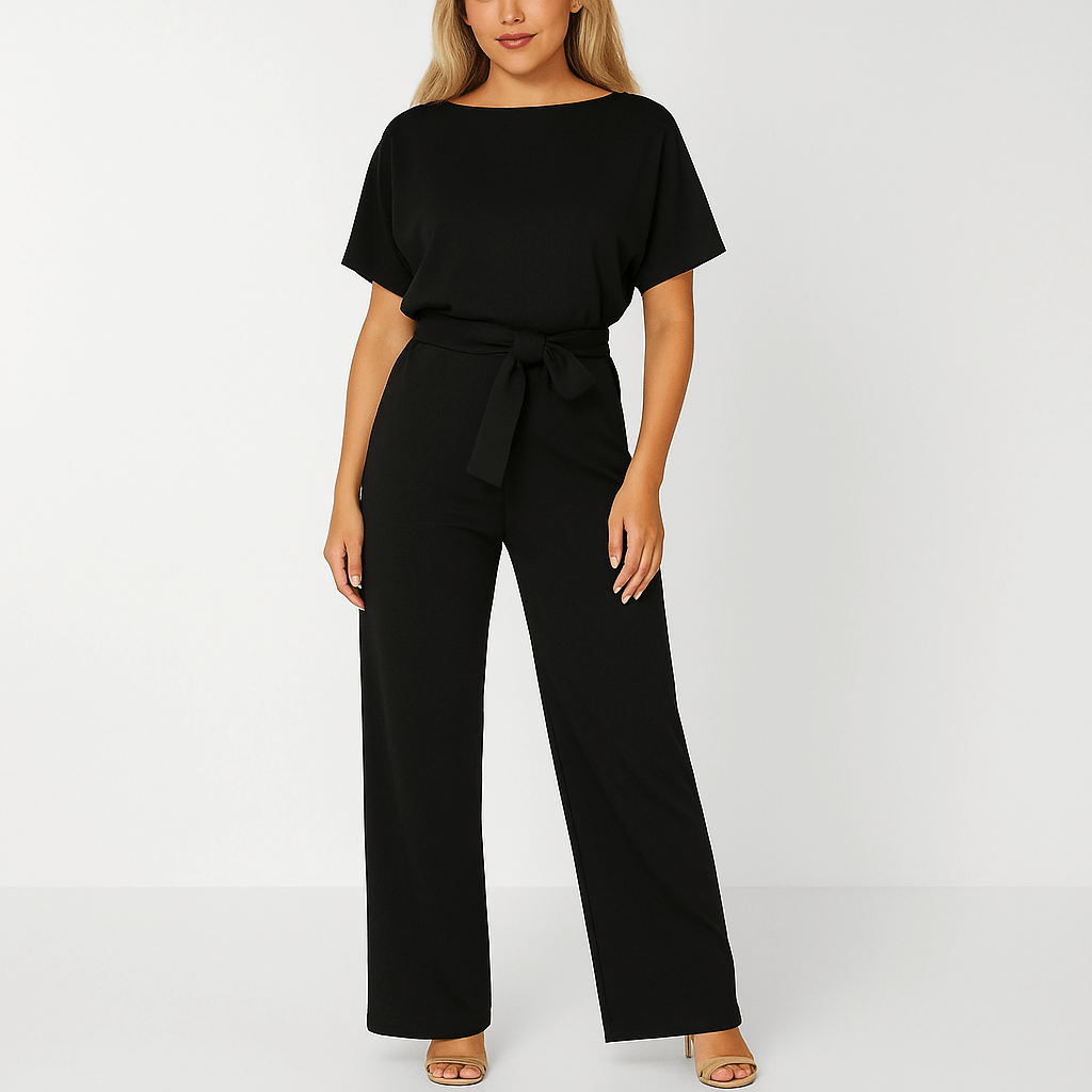 Short Sleeve Belted Wide-Leg Jumpsuit
