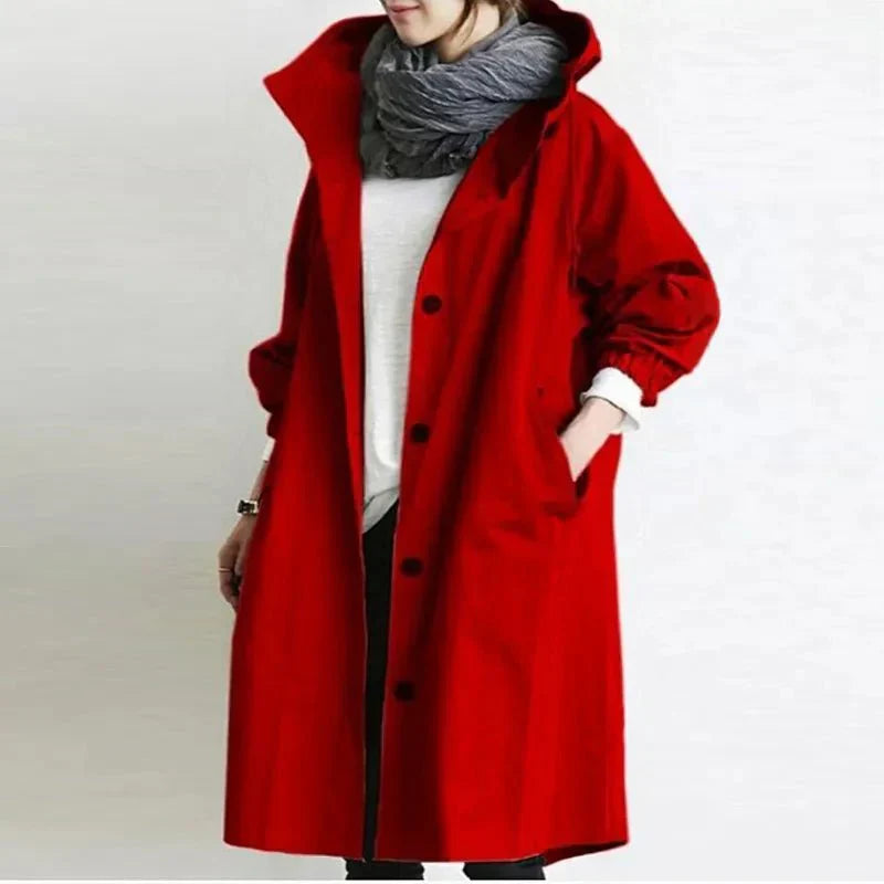 Oversized Hooded Button Front Long Coat for Effortless Layering