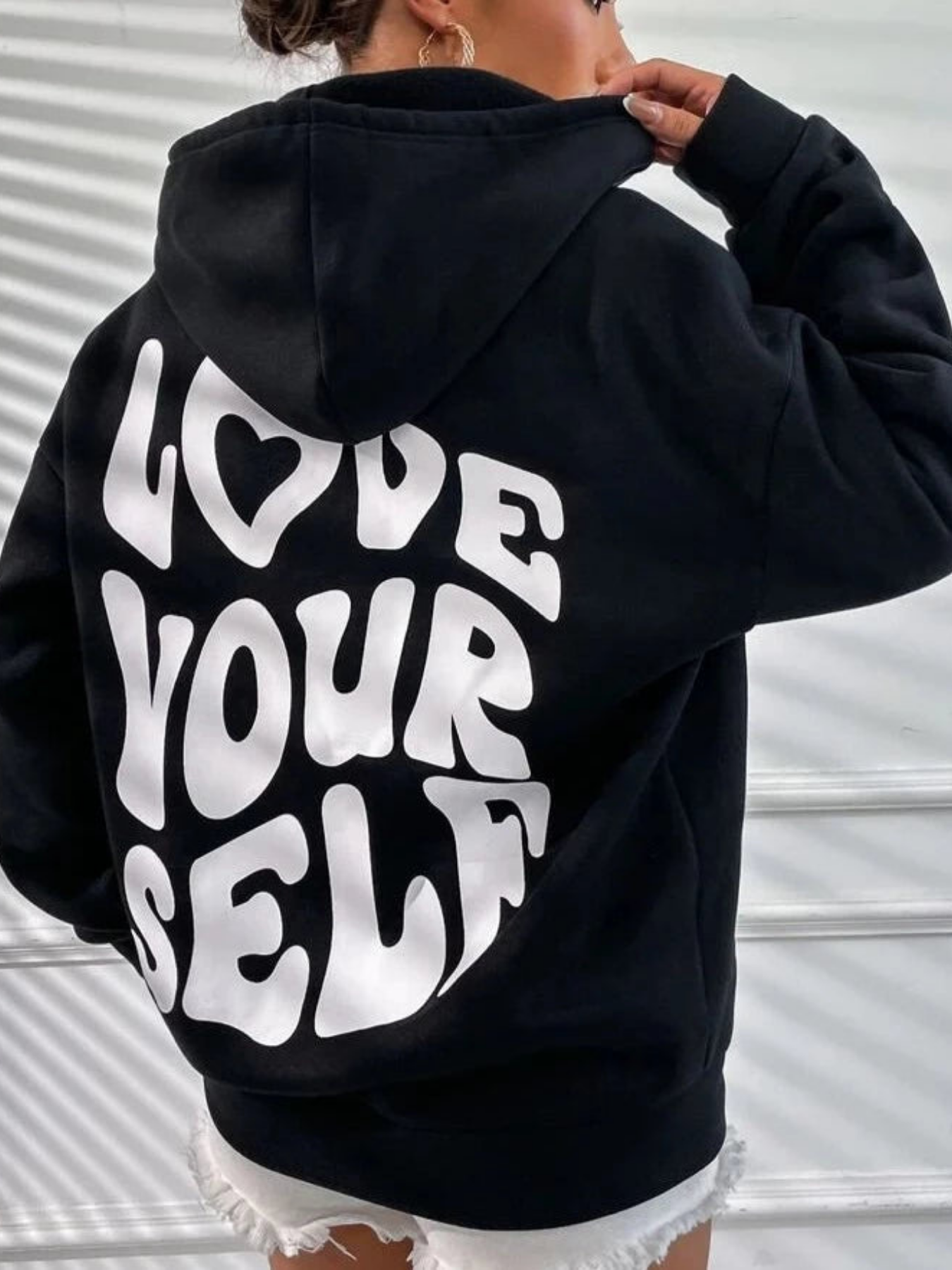 Oversized “Love Yourself” Positive Message Hoodie
