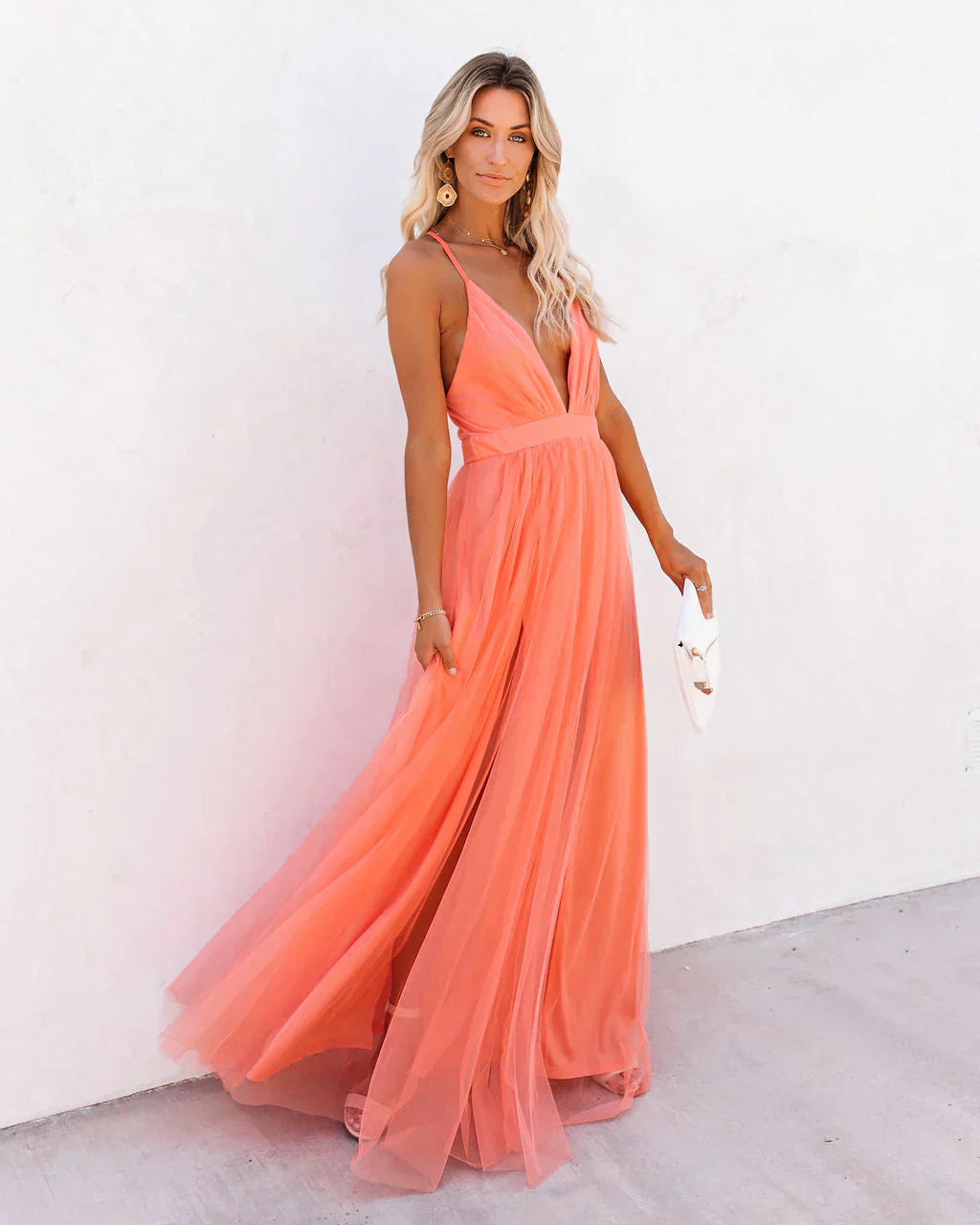 Flowy Backless Chiffon Maxi Dress