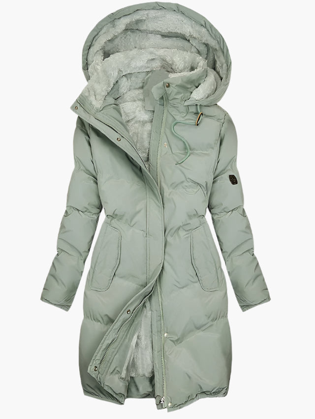 Women’s Long Hooded Winter Coat with Plush Fur Lining