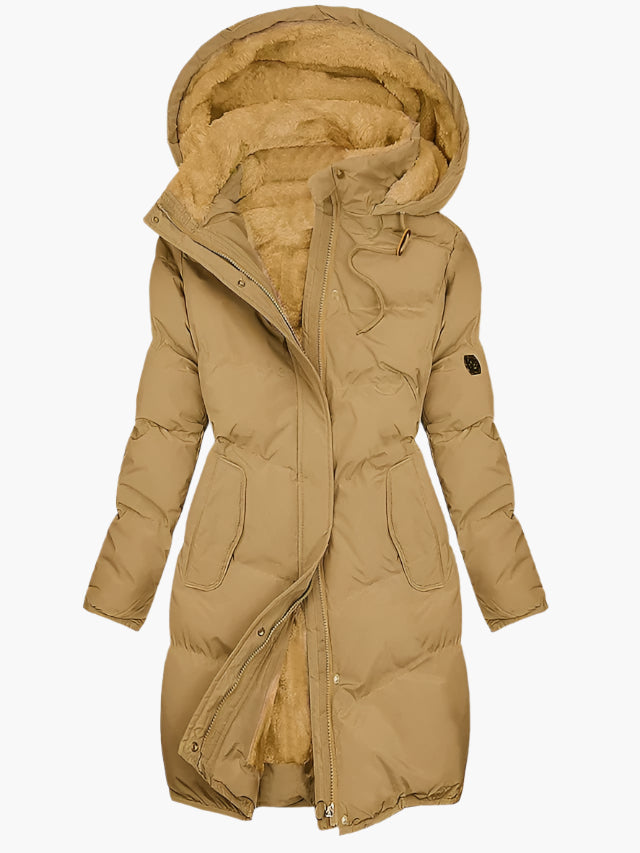 Women’s Long Hooded Winter Coat with Plush Fur Lining