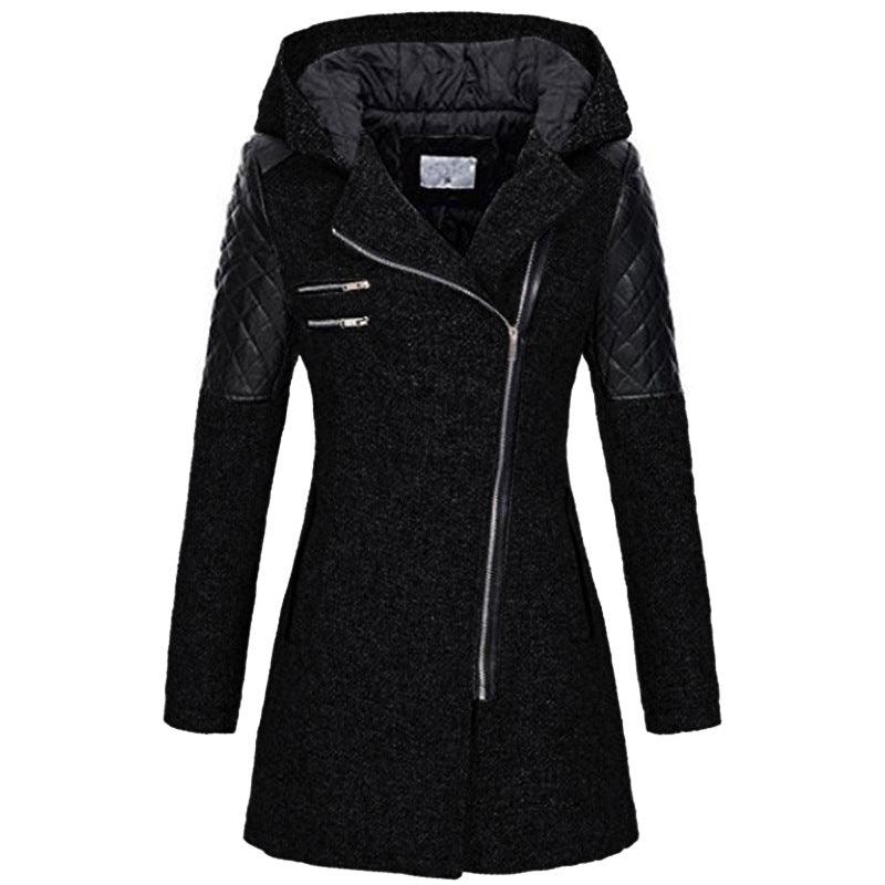 Women’s Hooded Asymmetrical Zip Wool-Blend Coat