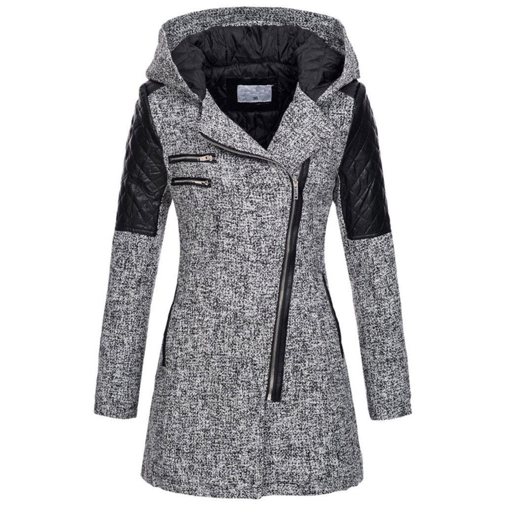 Women’s Hooded Asymmetrical Zip Wool-Blend Coat